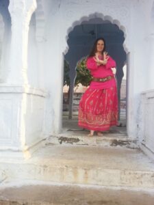 European girl at Indian historic monument