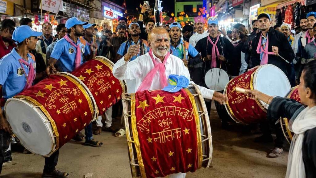 Gulab Khan with his Nashik Dhol troop