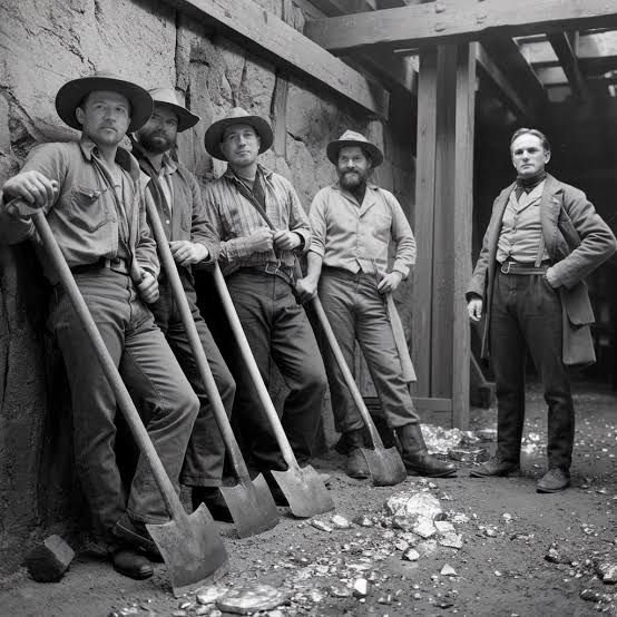 Historic picture of Gold mine workers wearing Jeans - Pic Courtesy Google