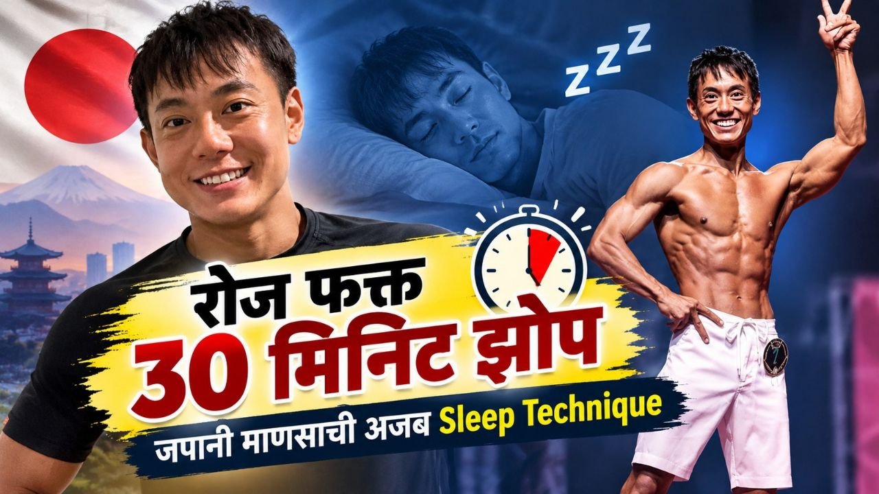 Smiling face of Daisuke Hori with picture of him sleeping calmly and picture of him showing of his healthy athlete physic. The title overlapped '30 Minut sleep'